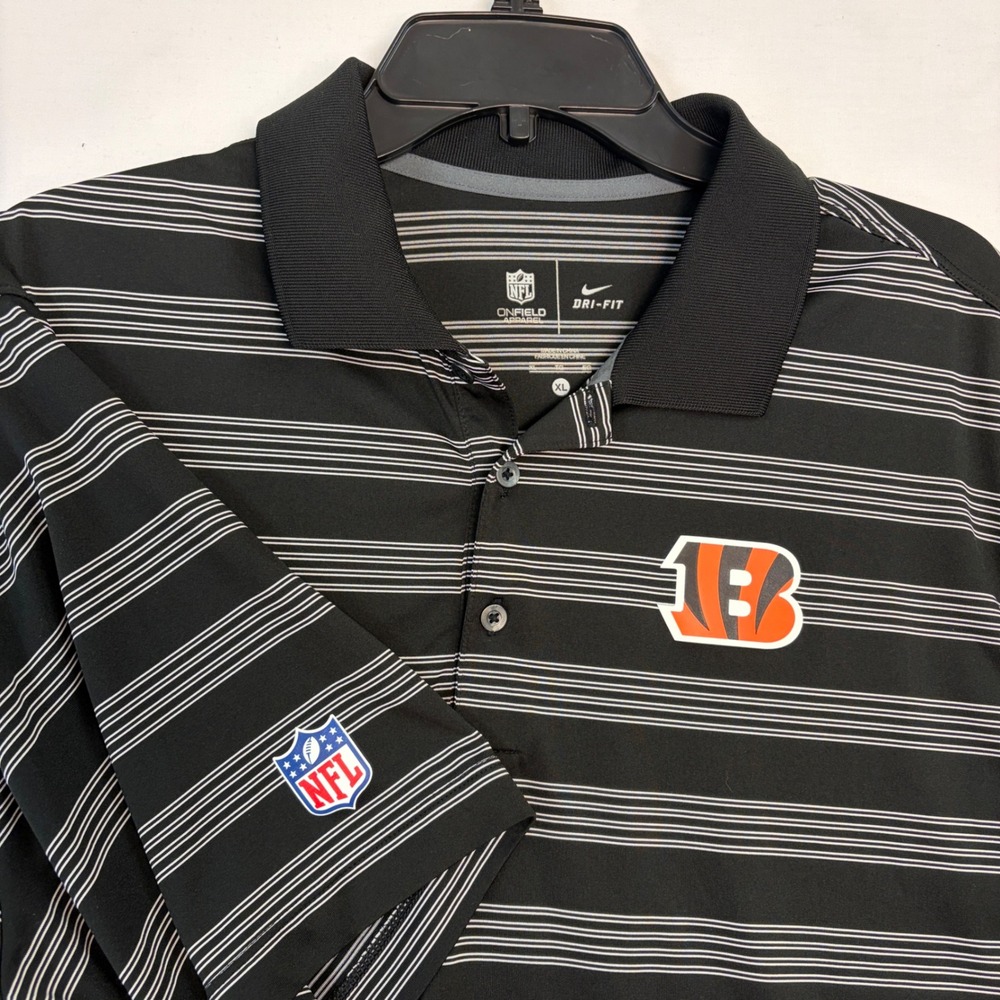 Nike NFL Cincinnati Bengals Mens XL Dri-FIT Striped Onfield Polo Shirt Black